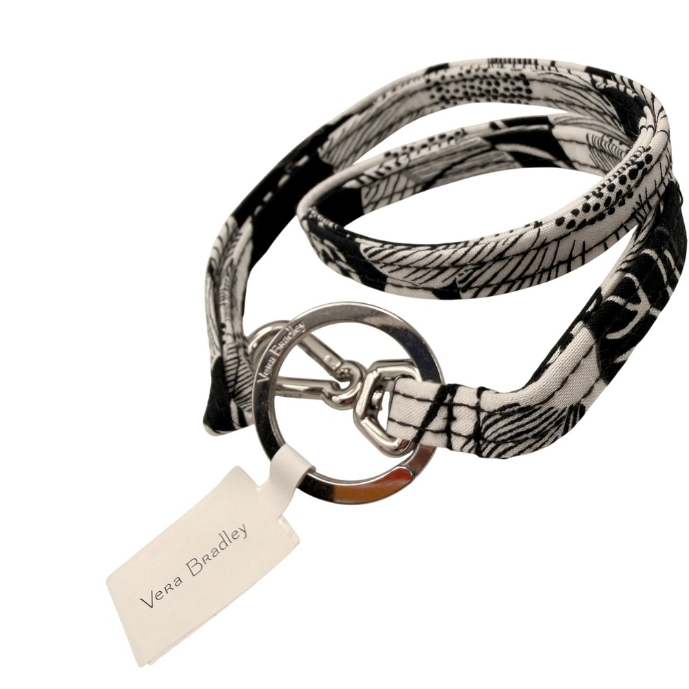 Vera Bradley Bedford‎ Blooms Lanyard Black White Floral Quilted Travel Teacher